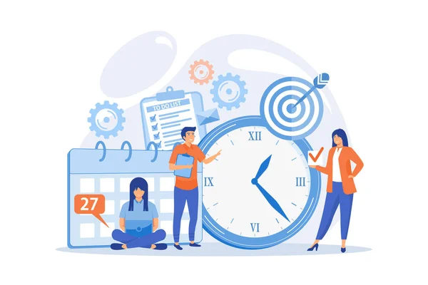 仕事のスケジュール 時刻表の管理 ワークフロー組織 効果的な仕事のスケジュール 時間管理 効果的な時間の費用 時間計画の概念 フラットベクトル現代イラスト — ストックベクタ