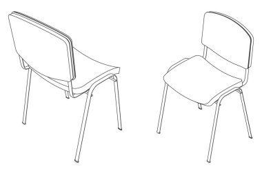 Ofis ziyaretçi sandalyesinin vektör çizgisi çizimi, izometrik görünüm