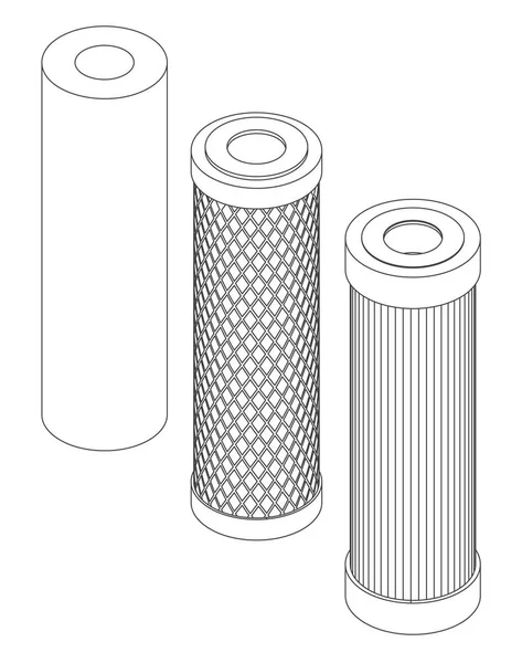 Vector Set Van Lijn Art Water Filter Cartridge Isometrische Illustratie — Stockvector