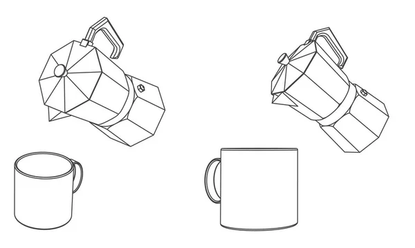 Moka pot kahve makinesinin fincanlı tasviri.