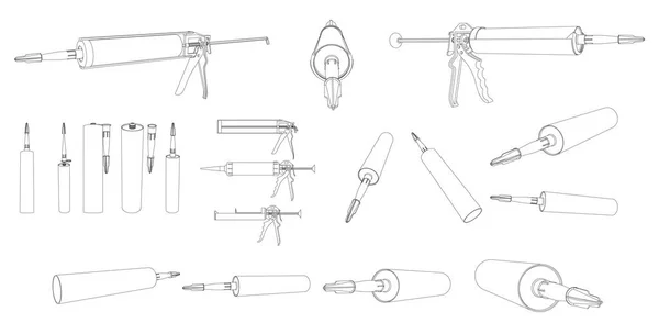 Vector Caulking Gun Profesjonalne Narzędzie Rurki Silikonowej Zarys Ilustracji — Wektor stockowy