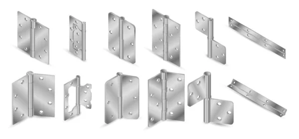 Vector set of all the types of steel butt door hinges, realistic illustration