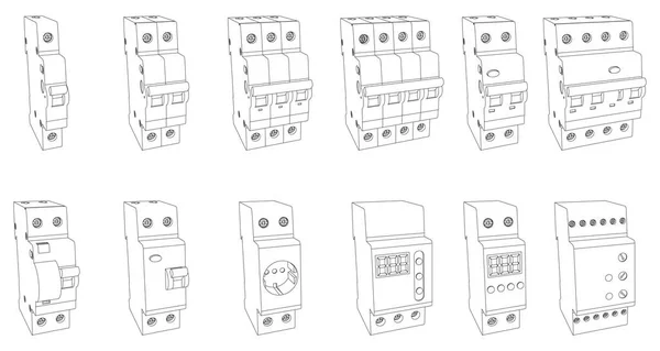 Conjunto Vectorial Elementos Cuadro Distribución Última Generación Para Caja Control — Vector de stock