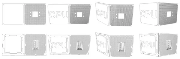 Kişilerle Birlikte Cpu Yarı Iletken Çipinin Ayrıntılı Tasviri Tip Bilgisayar — Stok Vektör