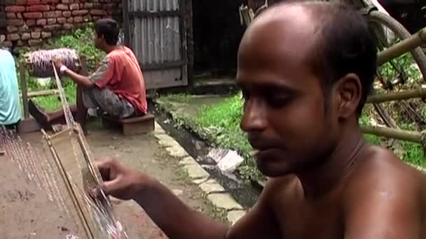 Separera trådar för handvävda saree — Stockvideo