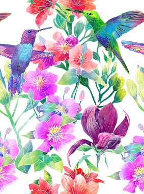 egzotik çiçekler ve kuşlar