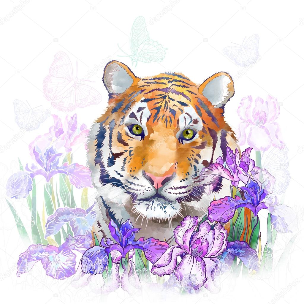 Tiger and flowers iris