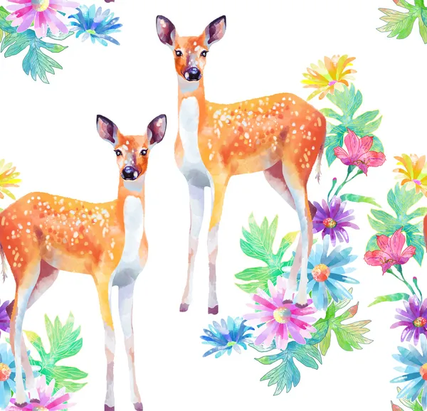 Kresba jelenů a květiny — Stock fotografie