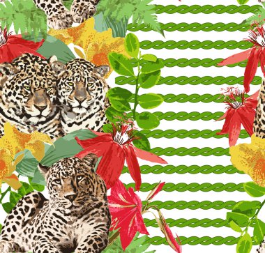 Leopards and flowers clipart