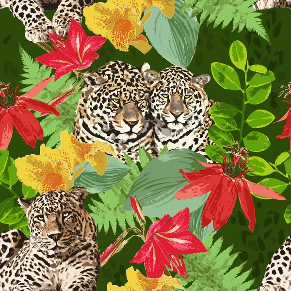 Leopardi a květiny — Stockový vektor