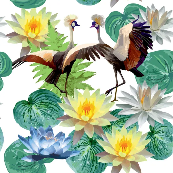 Cranes and lotuses — Stock Vector