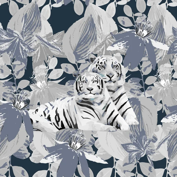 白老虎和鲜花 — 图库矢量图片