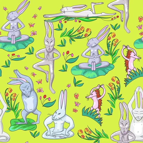 Las liebres están haciendo ejercicios de yoga — Archivo Imágenes Vectoriales