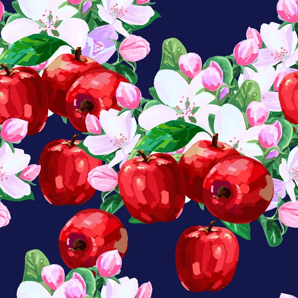 Vector rode appels en bloemen — Stockvector