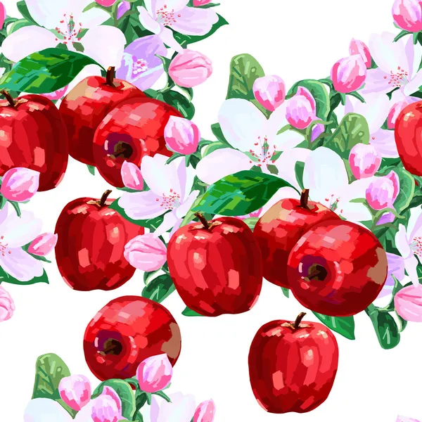 Красное яблоко и цветы — стоковый вектор