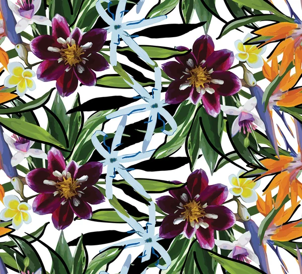 열 대 꽃의 패턴 — 스톡 벡터