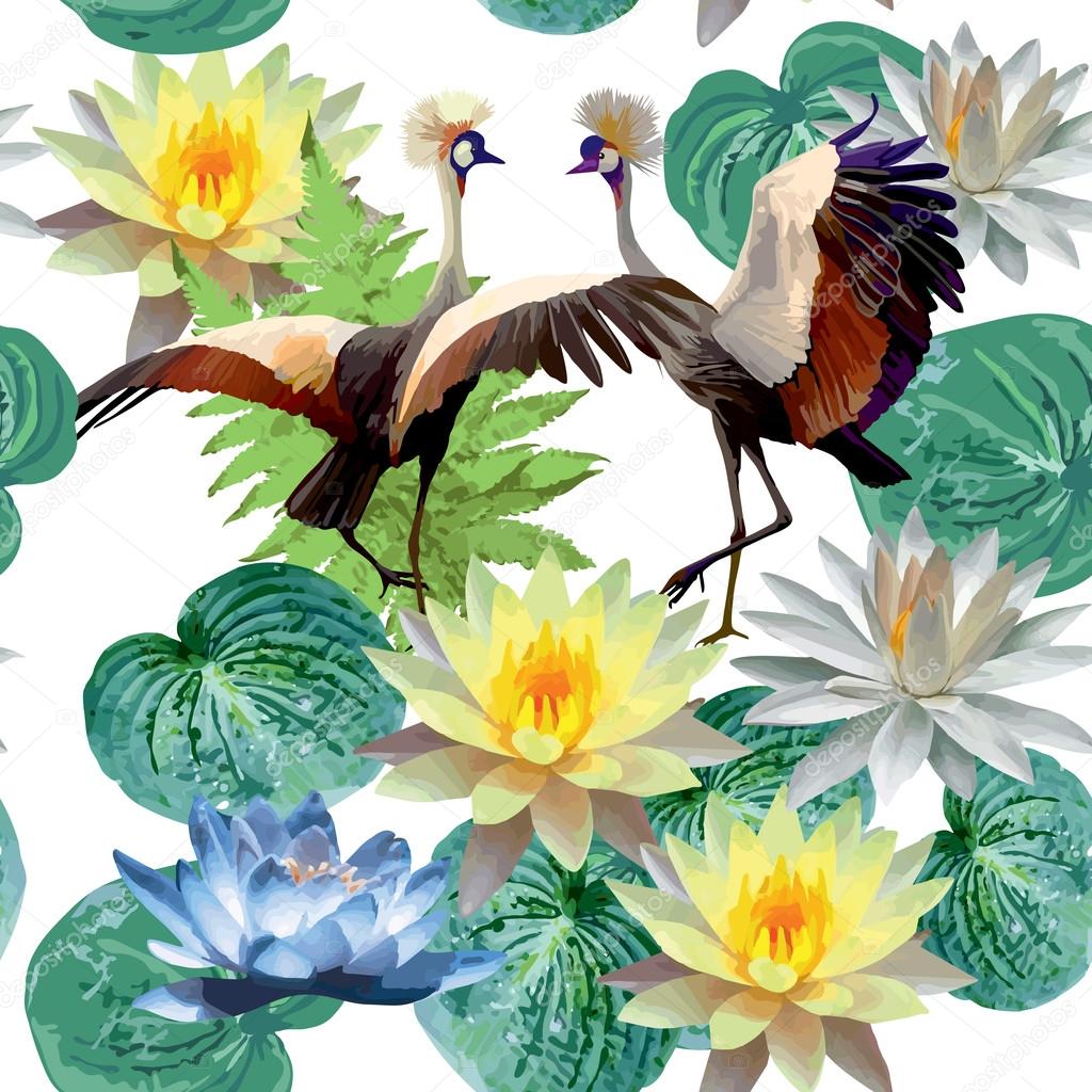 Cranes and lotuses