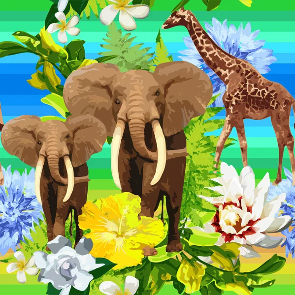Filler ve egzotik çiçek orman desen — Stok Vektör