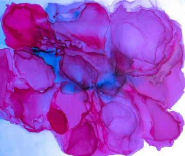 Alkol mürekkebinin arka plan dokusu kırmızı renkte. Damlaları ve lekeleri olan soyut ateş boyası.