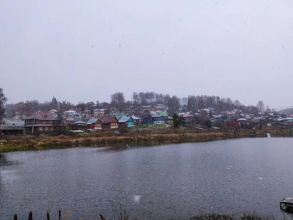 Rural Russian Winter Landscape Volga River Ples Village — Stock Photo, Image