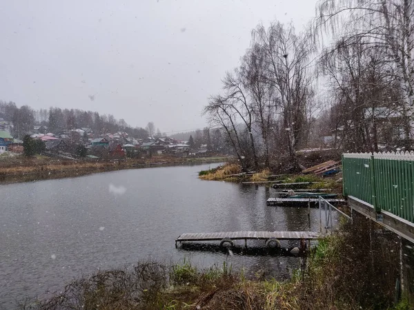 Vidéki Orosz Téli Táj Volga Folyó Ples Falu — Stock Fotó