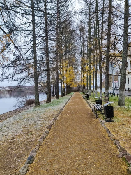 Сельский Русский Зимний Пейзаж Рекой Волгой Деревней Плес — стоковое фото