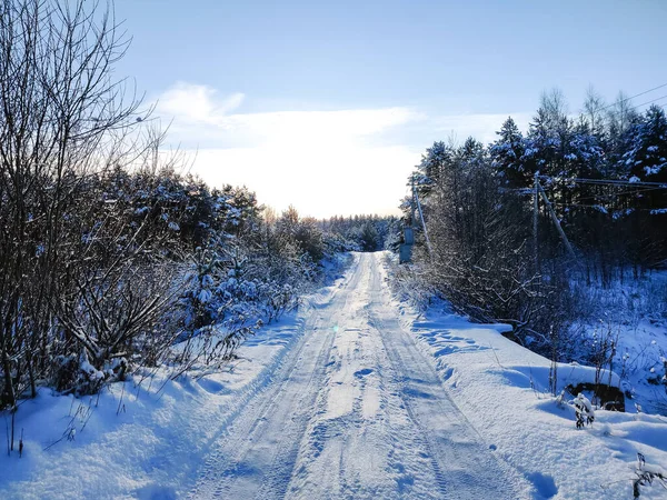 Country Rough Road Snow Winter Season Russian Rural Outdoor Landscape — Stock Photo, Image