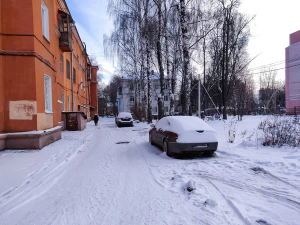Машина Повністю Вкрита Снігом Російська Зима Відкритому Повітрі — стокове фото