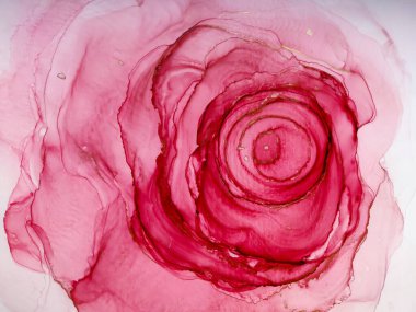 Alkol mürekkebinin arka plan dokusu kırmızı renkte. Damlaları ve lekeleri olan soyut ateş boyası.