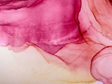 Alkol mürekkebinin arka plan dokusu kırmızı renkte. Damlaları ve lekeleri olan soyut ateş boyası.