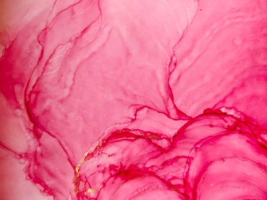 Alkol mürekkebinin arka plan dokusu kırmızı renkte. Damlaları ve lekeleri olan soyut ateş boyası.