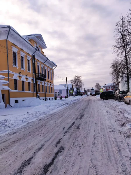 Landsväg Snö Vintersäsongen Ryska Landsbygden Utomhus Landskap — Stockfoto