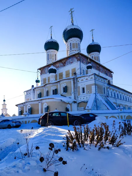 Paesaggio Rurale Russo Invernale Con Fiume Volga Villaggio Tutaev — Foto Stock