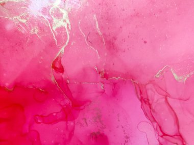 Alkol mürekkebinin arka plan dokusu kırmızı renkte. Damlaları ve lekeleri olan soyut ateş boyası.