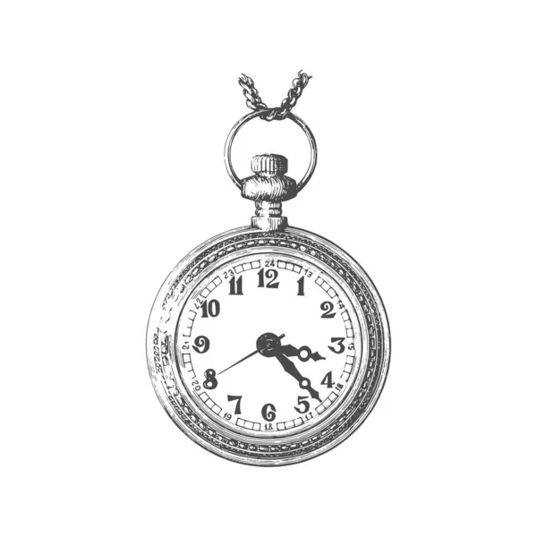 Antiguo reloj de bolsillo con cadena, ilustración vectorial. — Vector de stock