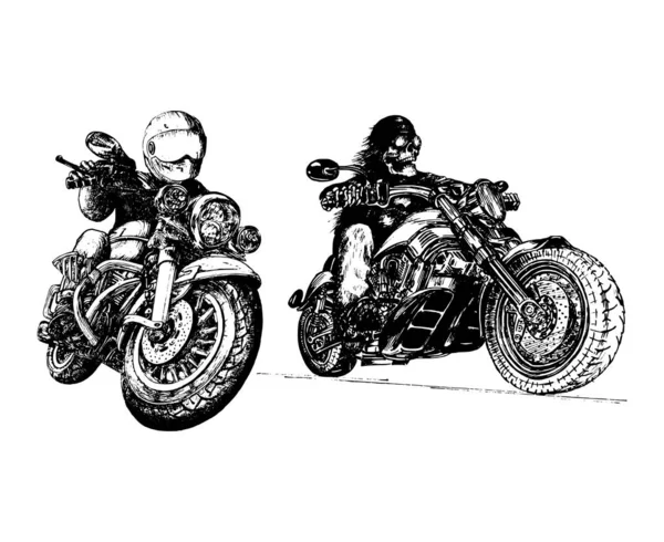 Skelett ryttare på motorcykel.Drawn biker i vektor — Stock vektor