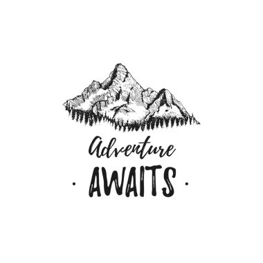 Metin Macera Bekliyor ile Dağ manzaralı çizim.