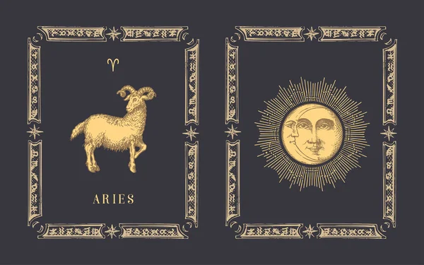 Aries símbolo del zodiaco, tarjeta del horóscopo en el vector. — Archivo Imágenes Vectoriales