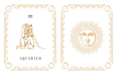 Kova burcu sembolü ve takımyıldızı, eski kart.