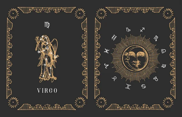 Virgo zodiac symbo in vector, old horoscope card. — Stock Vector