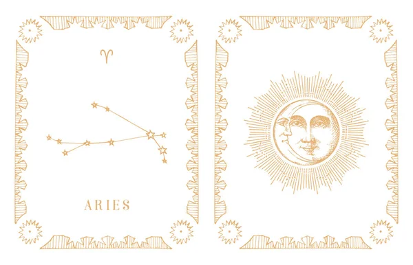 Aries zvěrokruhová konstelace, vintage karta ve vektoru — Stockový vektor