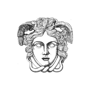 Medusa, illustration in vector. Gorgo head drawing clipart