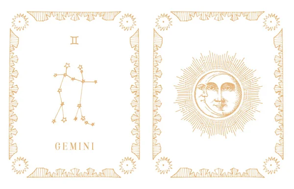 Gemini zodiac constellation, old card in vector. — Vetor de Stock