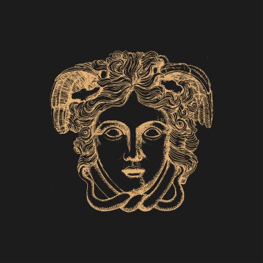 Medusa, vektör olarak illüstrasyon. Gorgo baş çizimi