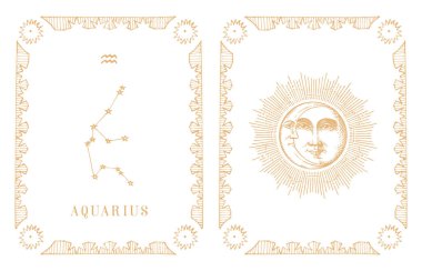 Kova burcu takımyıldızı, vektör olarak eski kart.