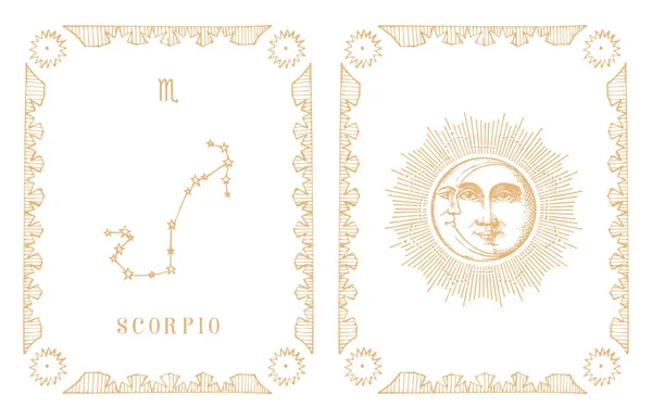 Scorpio zvěrokruhová konstelace, stará karta ve vektoru. — Stockový vektor