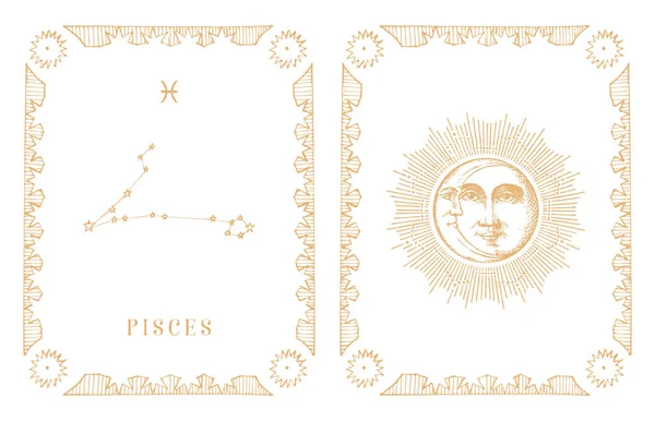 Costellazione zodiacale dei Pesci, vecchia carta in vettore. — Vettoriale Stock