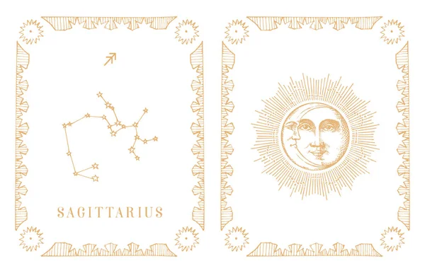 Sagittarius zodiac stars, vintage card in vector. — Wektor stockowy
