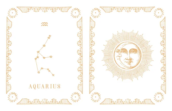 Acuario constelación del zodíaco, tarjeta antigua en vector. — Vector de stock
