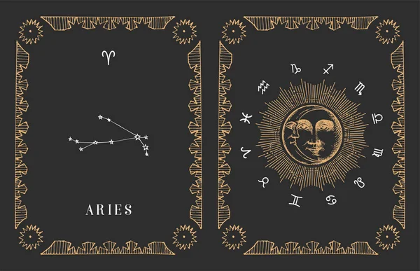 Constelación del zodíaco de Aries, tarjeta vintage en vector — Archivo Imágenes Vectoriales